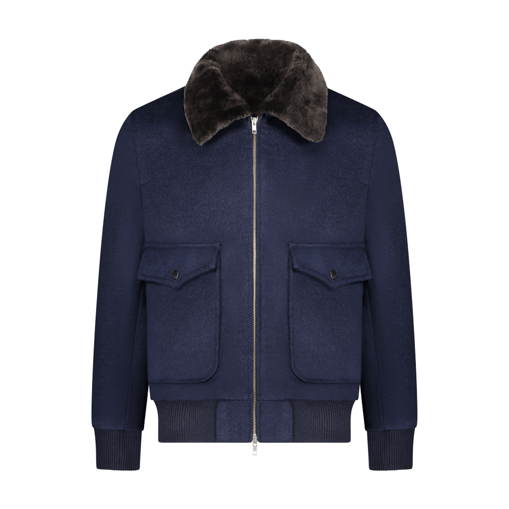 Navy Brown Blouson Jacket with Shearling Collar – Q Clothier