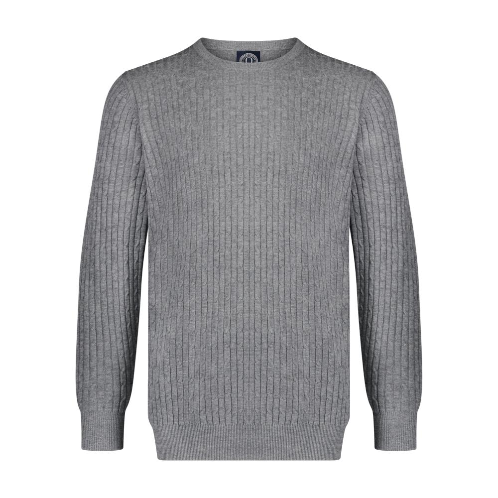 Q Clothier Grey Cable Knit Crew Neck Sweater Cozy Elegance