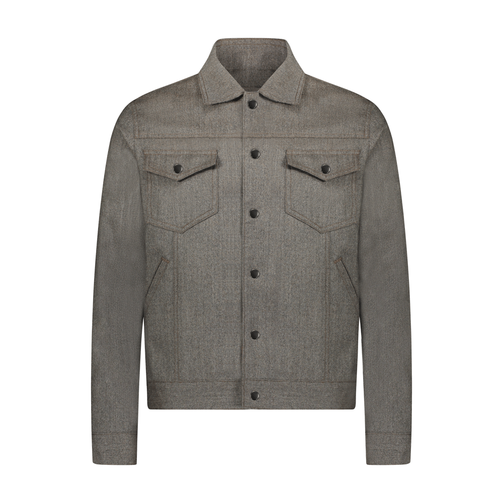 Custom Wool Denim Jacket in Taupe Unique Fusion Q Clothier